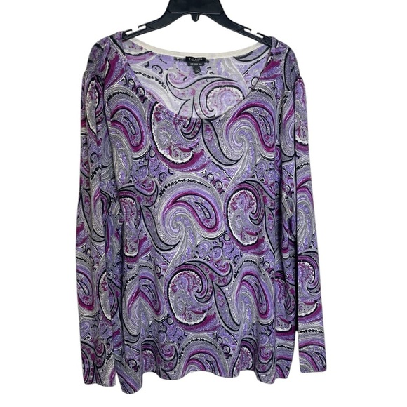 Talbots Purple Paisley Pure Merino Wool Lightweight Sweater 3X Petite GUC - Picture 2 of 8